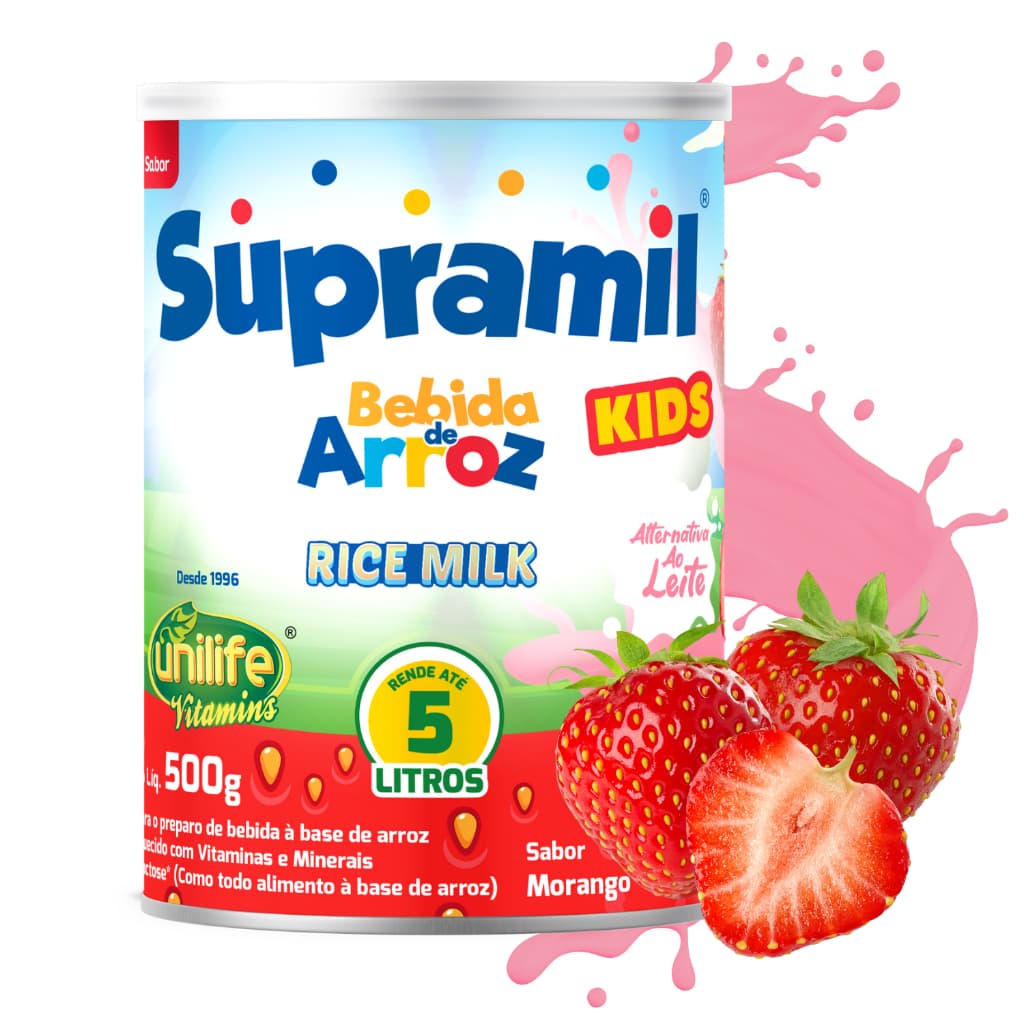 Bebida De Arroz Rice Supramil Unilife Sem Lactose Sabor Morango 500g em Pó