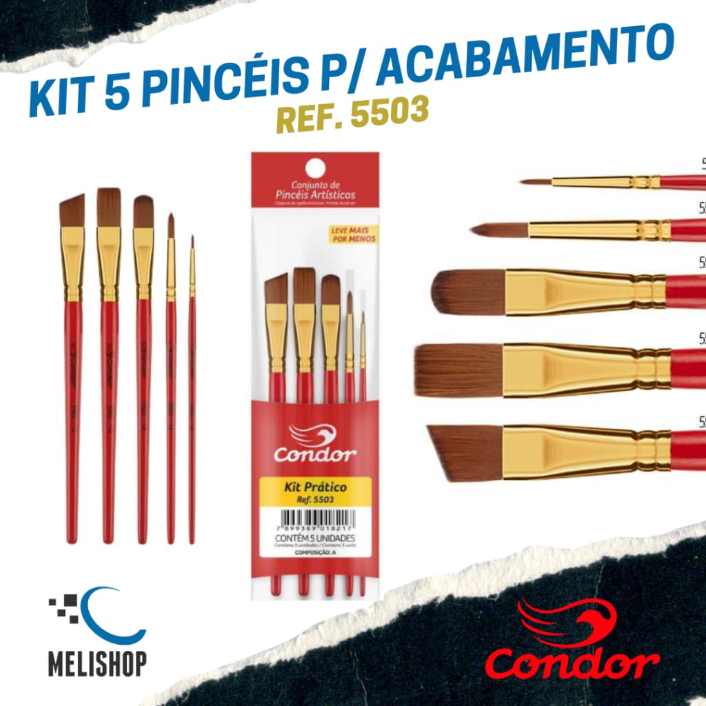 Kit 5 Pincéis Práticos Conjunto Artístico REF. 5503 Condor Pincel para Pintura Artesanato