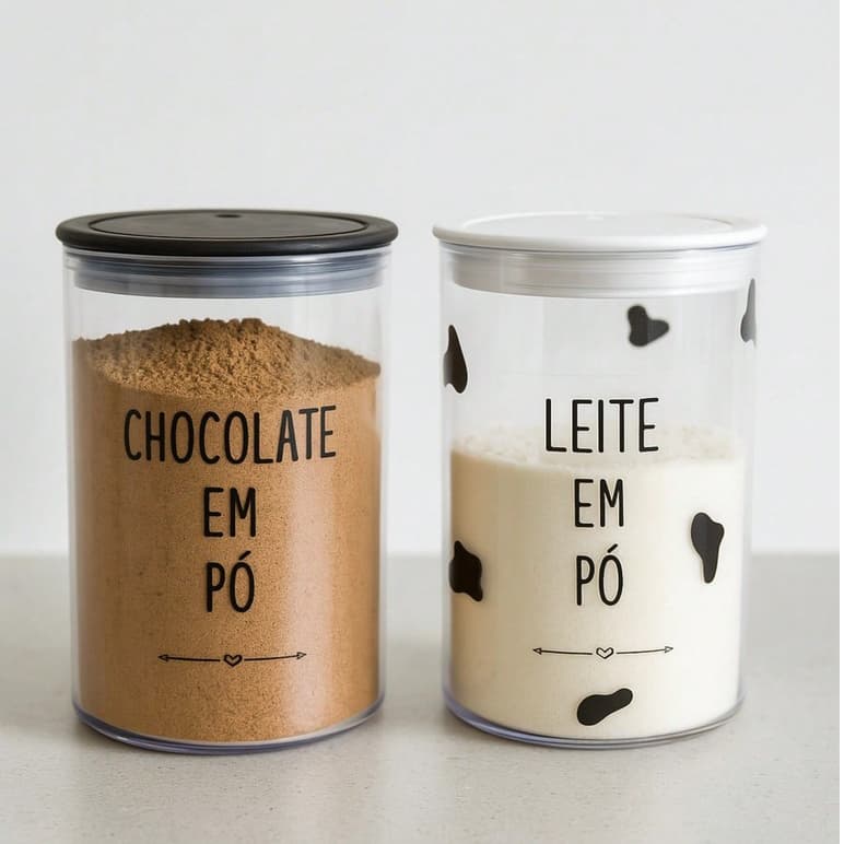 Pote Hermético Decorado 1L para Leite e Chocolate em Pó – Tampa Vedada
