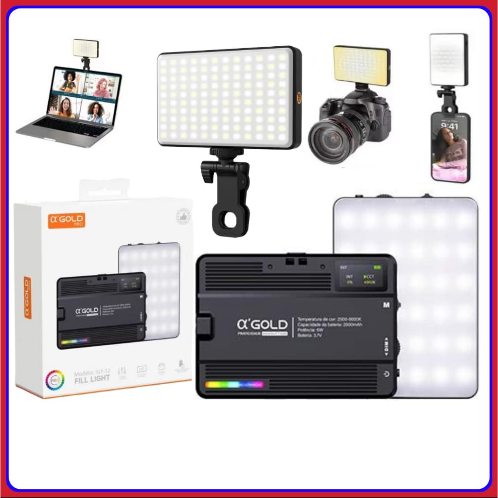 Iluminador Rgb Luz de Preenchimento Portátil Fotos E Lives Estrutura Preto 110v/220v Original A`GOLD