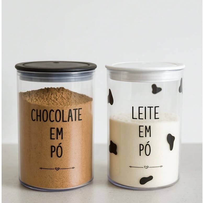Pote Hermético Decorado 1L para Leite e Chocolate em Pó – Tampa Vedada