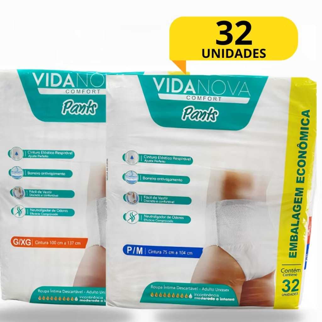 Fralda Calça Geriatrica Pants Vida Nova P/M G/XG PACOTÃO 32 UNIDADES Incontinecia Moderada /Intensa