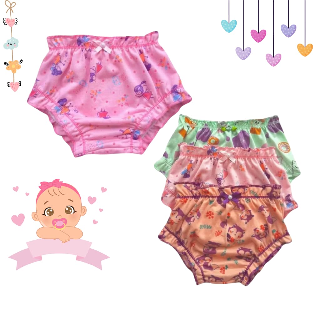 Kit 10 Calcinha Infantil Algodão 2 a 5 Anos