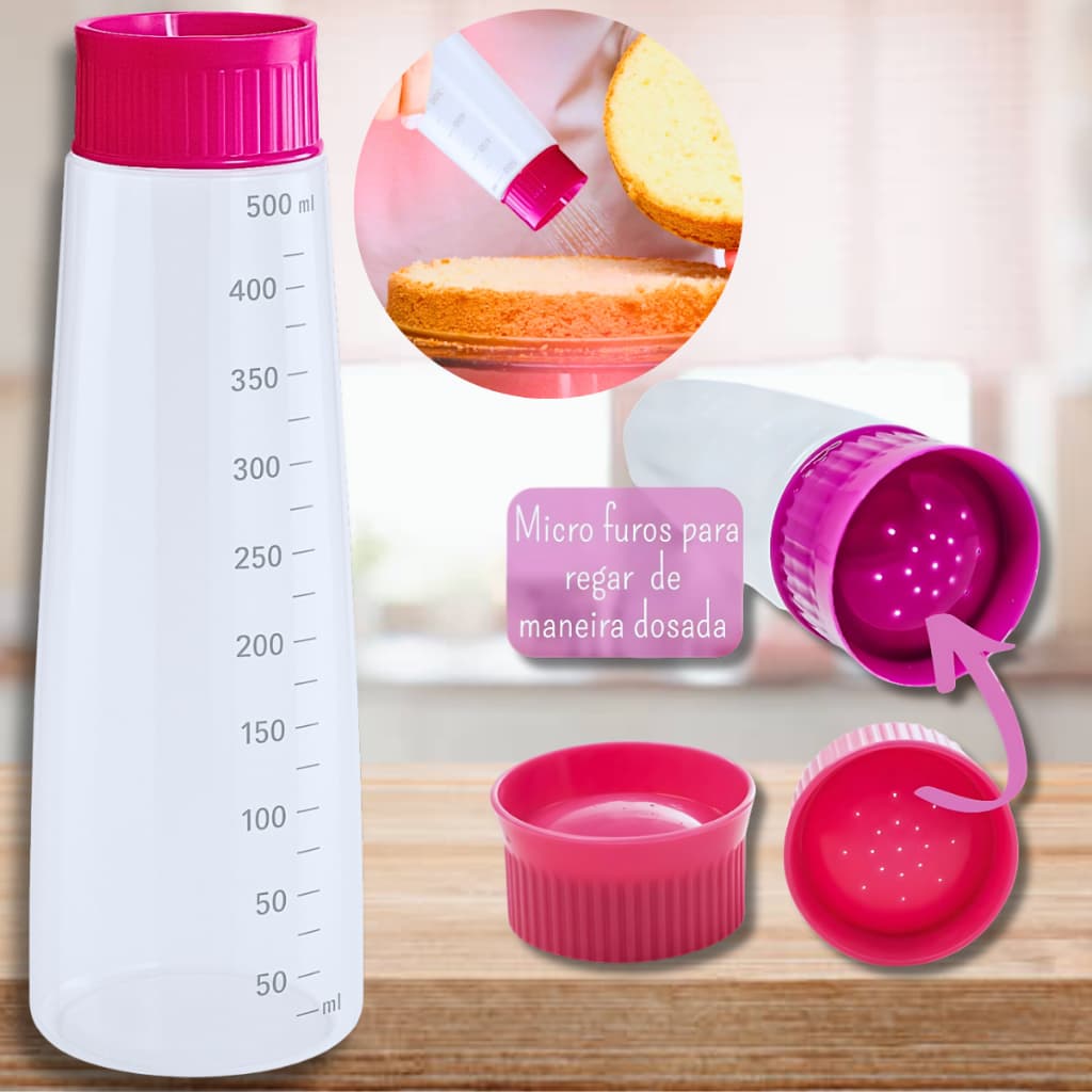 REGADOR BISNAGA Molhar Massa Bolo e Umedecer 500ml Copo Medidor Grande