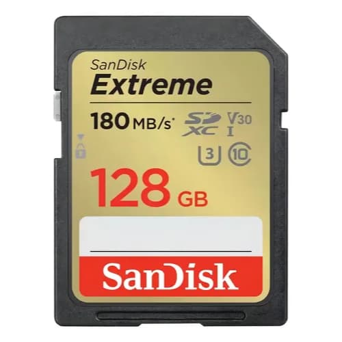 Cartão SDXC 128GB SanDisk Extreme 180MB/s UHS-I V30 U3 4K Alta Velocidade Original para Câmeras e Filmagem Profissional