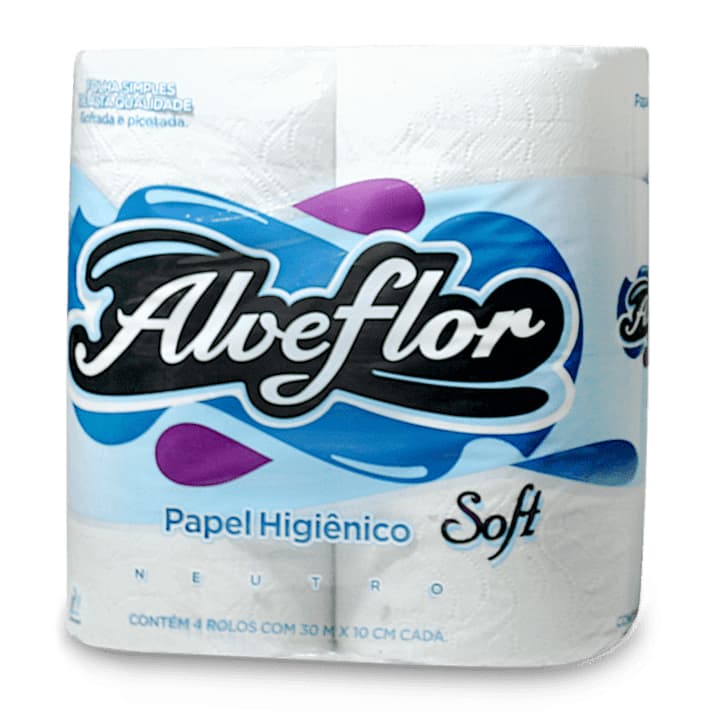 Fardo 8 Rolos de Papel Higiênico Alveflor Neutro FOLHA SIMPLES - 30m