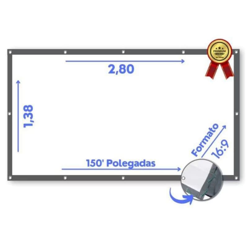 TELÃO TELA DE PROJEÇÃO COM 150 POLEGADAS MATTE WHITE * ANTI-LUZ JÁ VAI COM ILHÓS OBS: NÃO É TRANSPARENTE