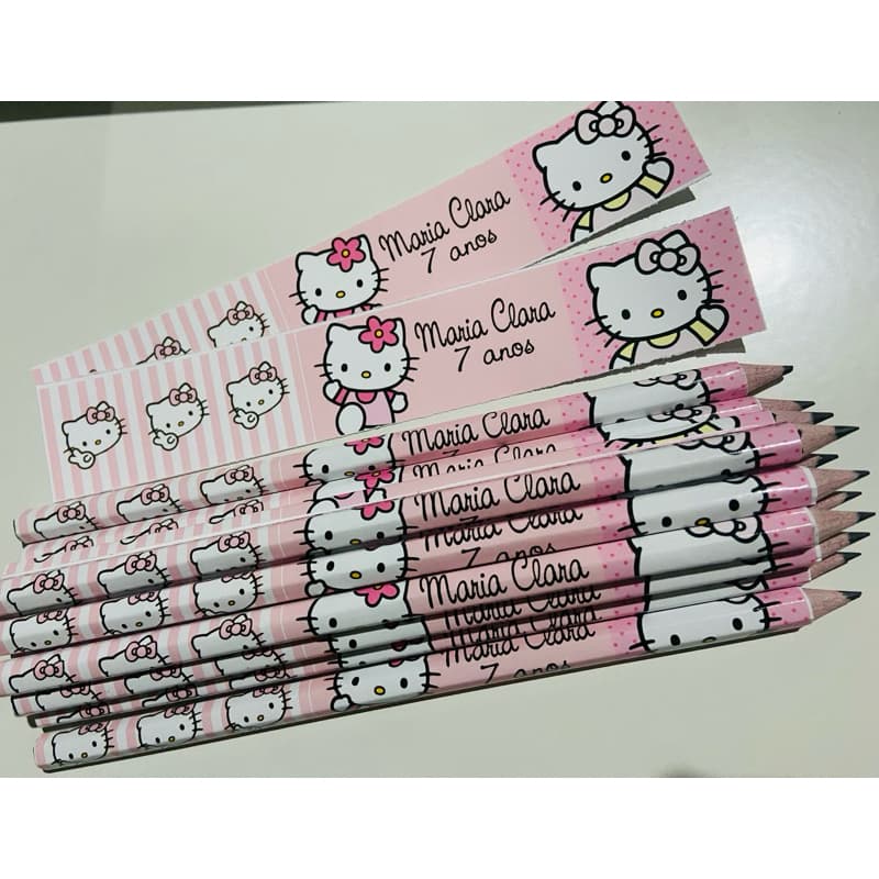 25 lembrancinha lápis personalizado para festa infantil Hello Kitty