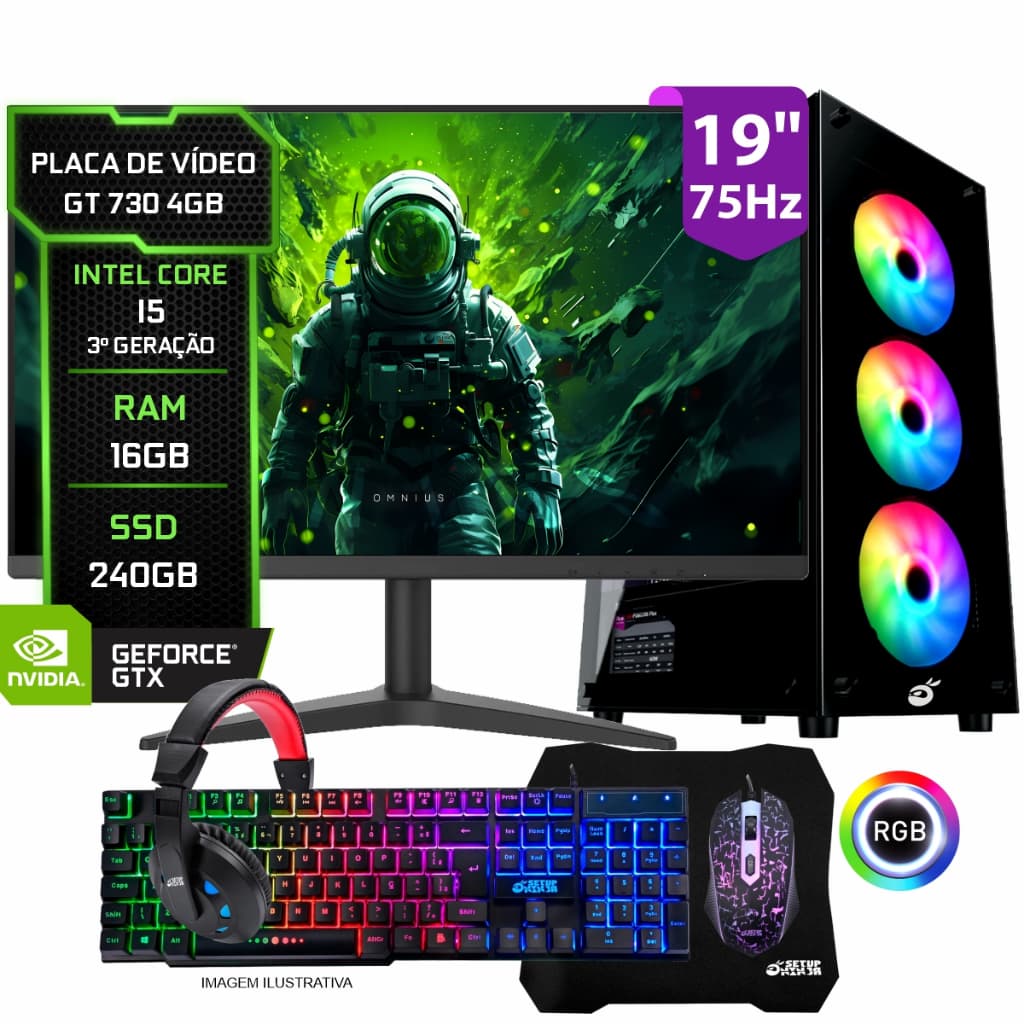PC Gamer COMPLETO GT 730 4GB, Intel I5, 16GB RAM, SSD 240GB + WiFi + Monitor 19" + Kit Periféricos