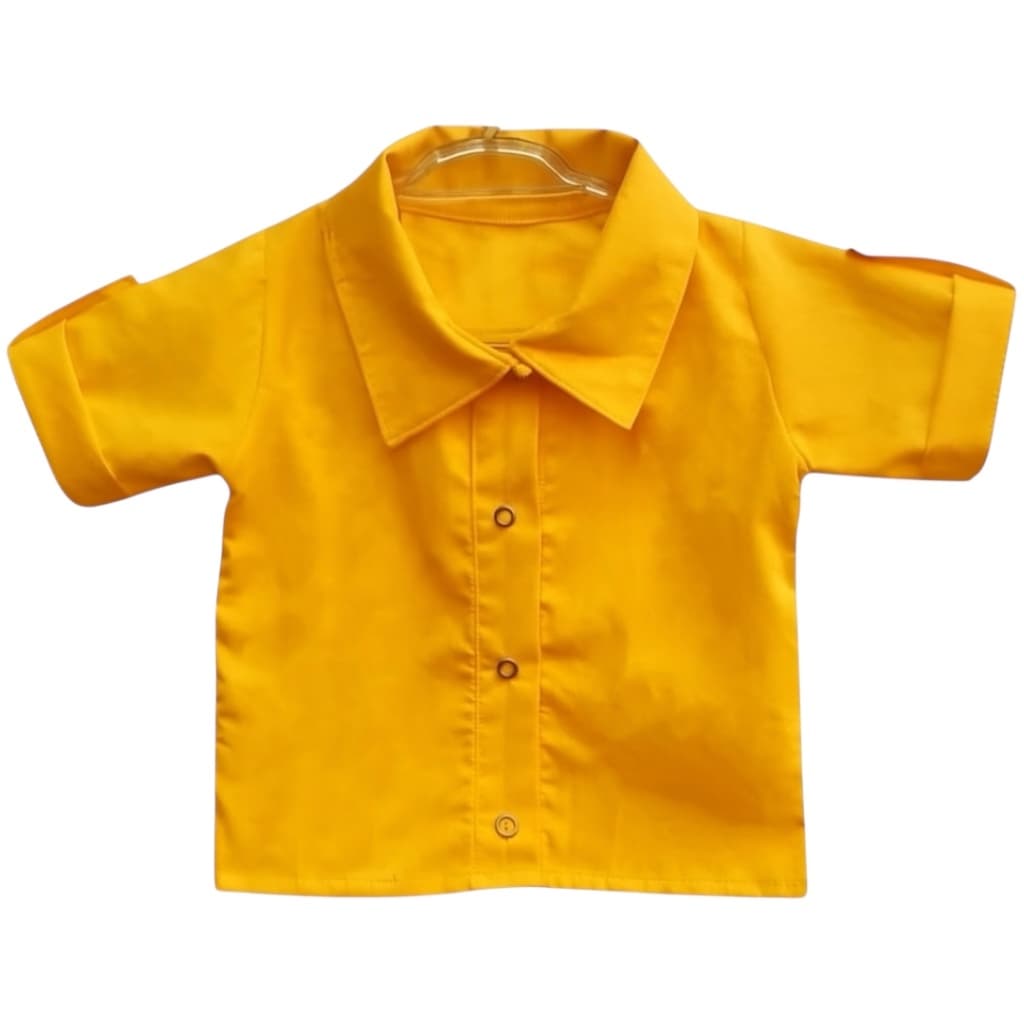 Camisa Social Infantil Manga Curta Bebê Menino Amarelo 100% Algodão - Tam. P/M/G | Diversas Cores