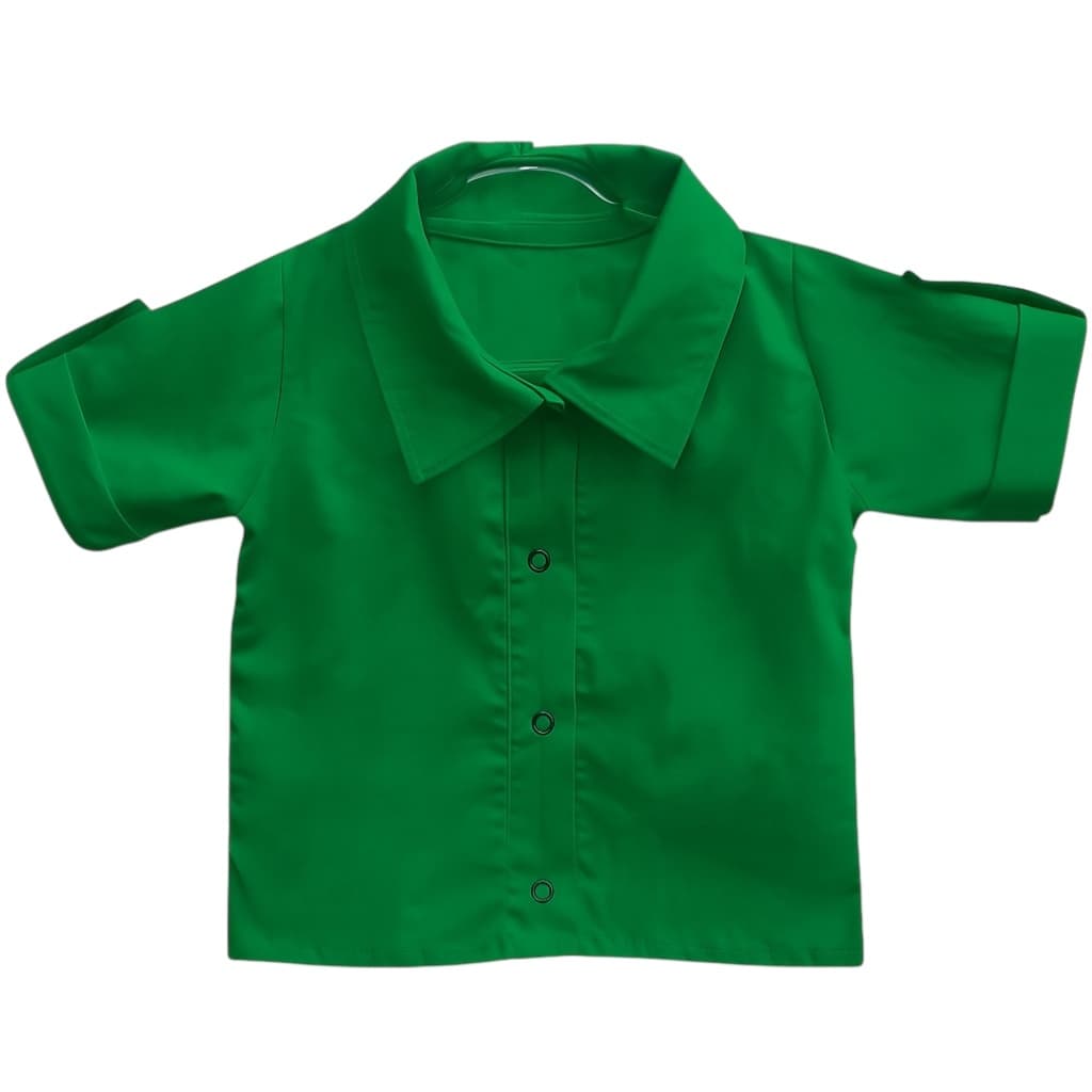 Camisa Social Infantil Manga Curta Bebê Menino Verde 100% Algodão - Tam. P/M/G | Diversas Cores