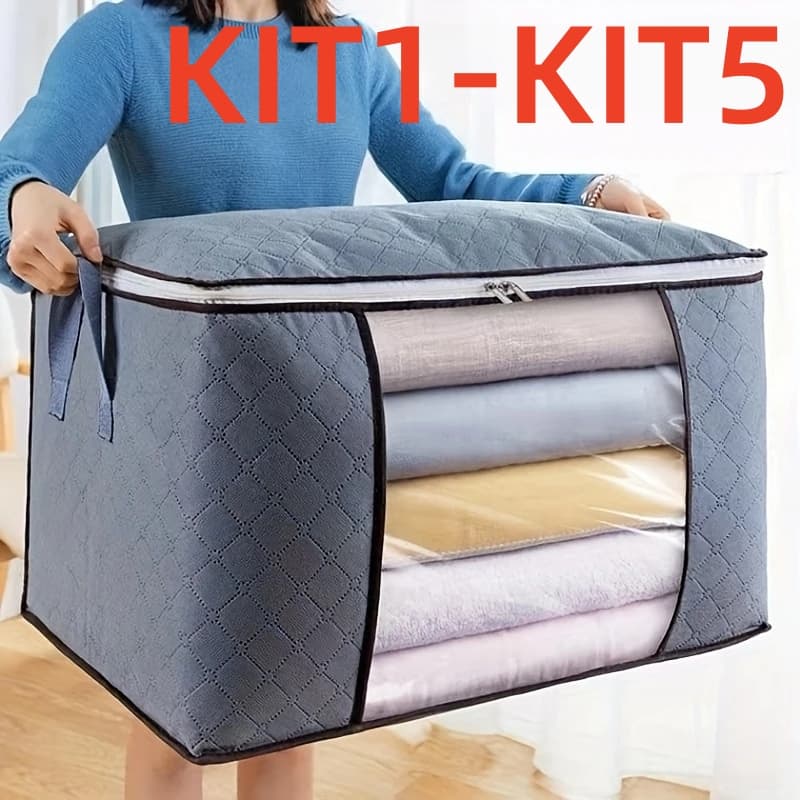 Kit 1-5 Caixa Saco Organizador Cobertor Casaco Guarda Roupa Ecológico Anti-Poeira Umidade Insetos Multiuso