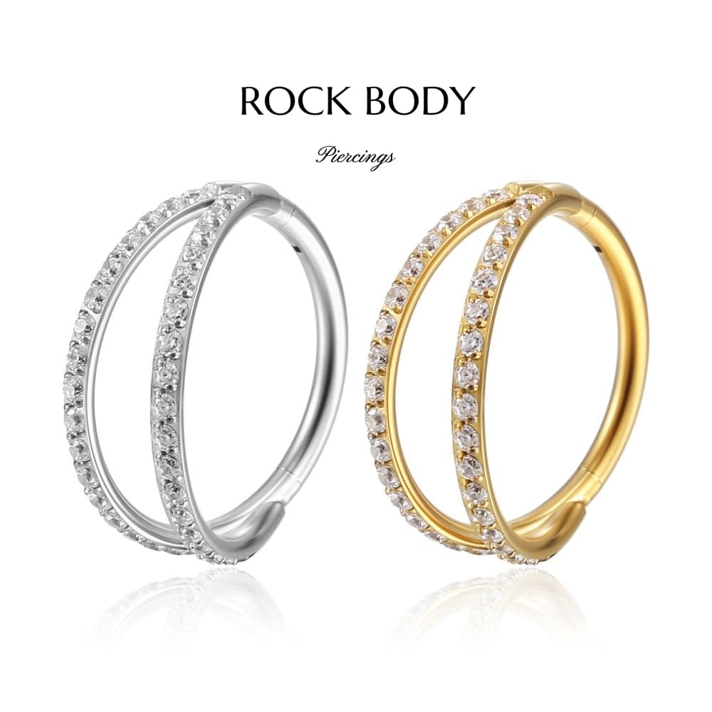 Piercing Argola Segmento Articulado Duas Fileiras Zircônia | Helix, Septo, Rook, Conch, Nariz