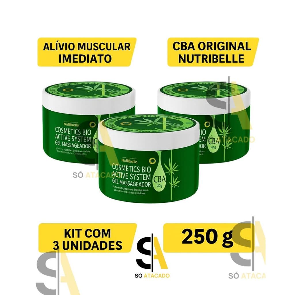 Kit com 3 Unid. Gel Massageador CBA Nutribelle 250g | Alívio Muscular e Relaxamento