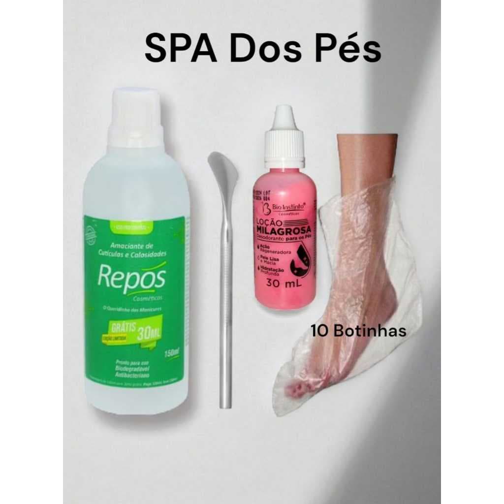 🌟Kit SPA dos Pés👣 | Repôs 150ml + Loção Milagrosa✨ + Espátula 222 Inox🧼 + 10 Botinhas🧦 | Calosidade & Hidratação
