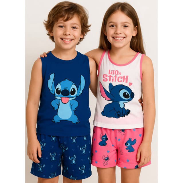 Kit com 2 pijamas infantis para irmaos regata de menino e de menina roupa de dormir de verao