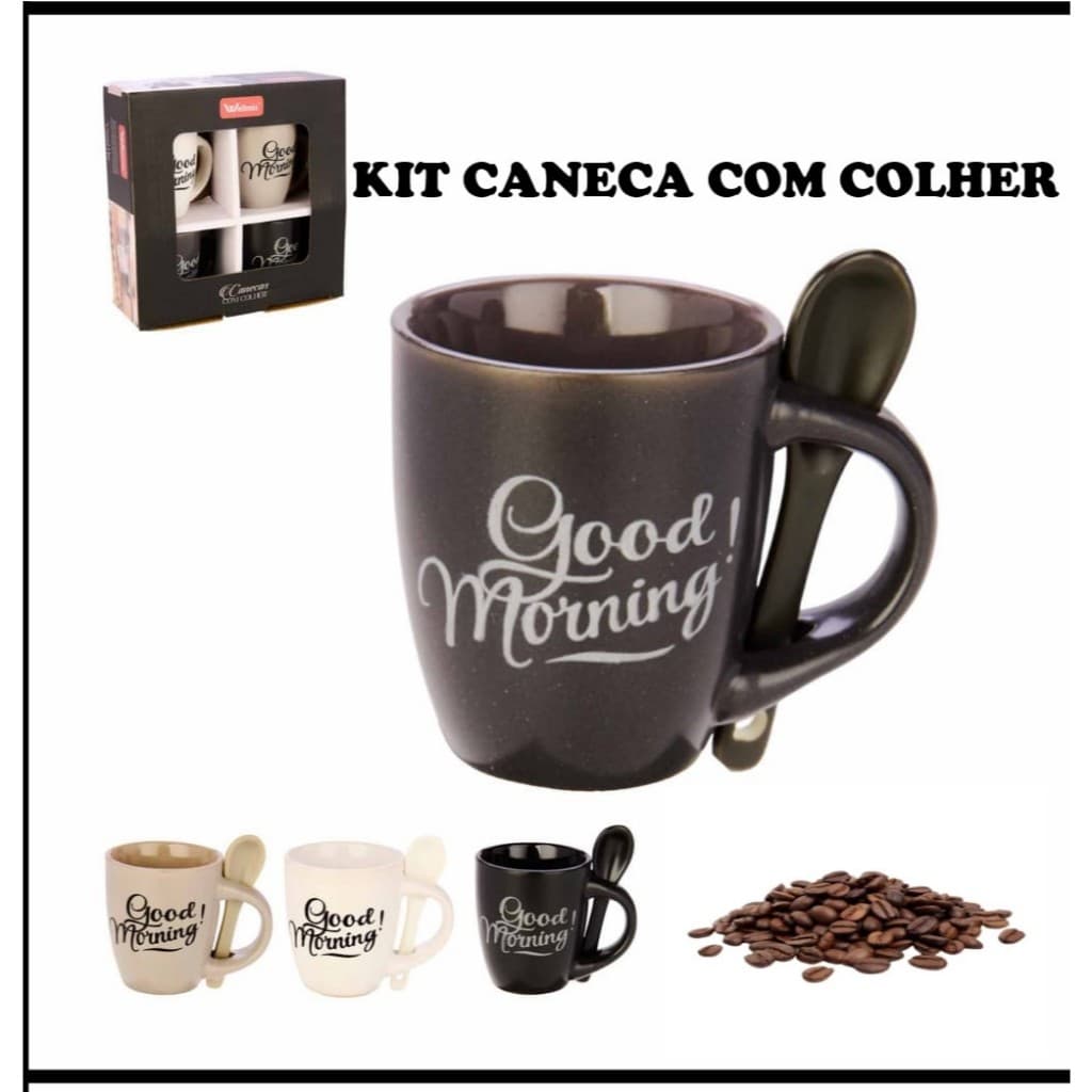 Kit 4 Canecas De Café com Colher 90ml 4 Canecas Cerâmica com colher 90 ml Caneca de CAFÉ