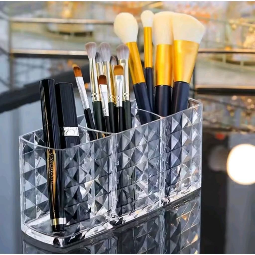 Organizador Acrílico 3 Divisórias com Design Diamante para Pincéis  Controles e Canetas Jiulong