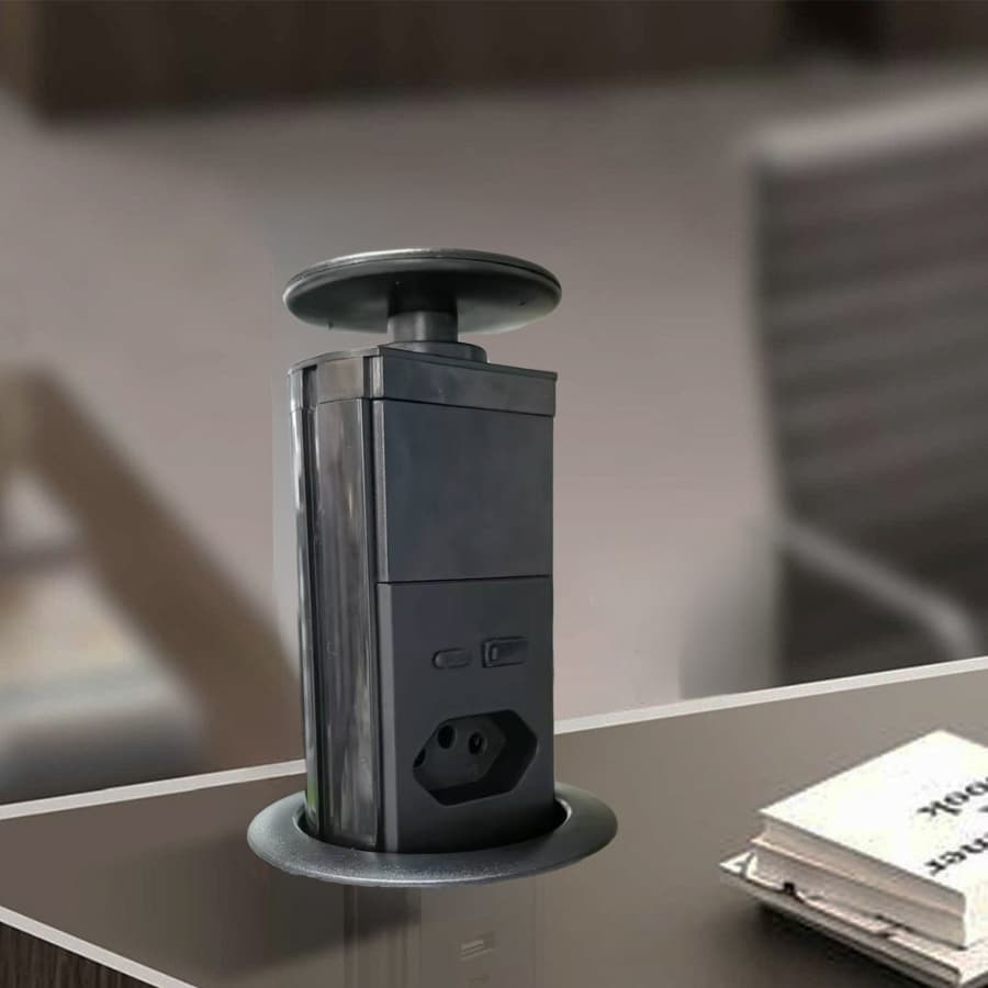 Tomada de Mesa 3 Pinos C/ Elevação + USB 5V/2.4A - Multifuncional - Casa Escritório - HORIZON