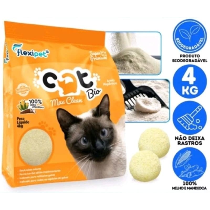 Areia Higiênica Biodegradável Catbio - 4 kg - Max Clean - Grãos Finos