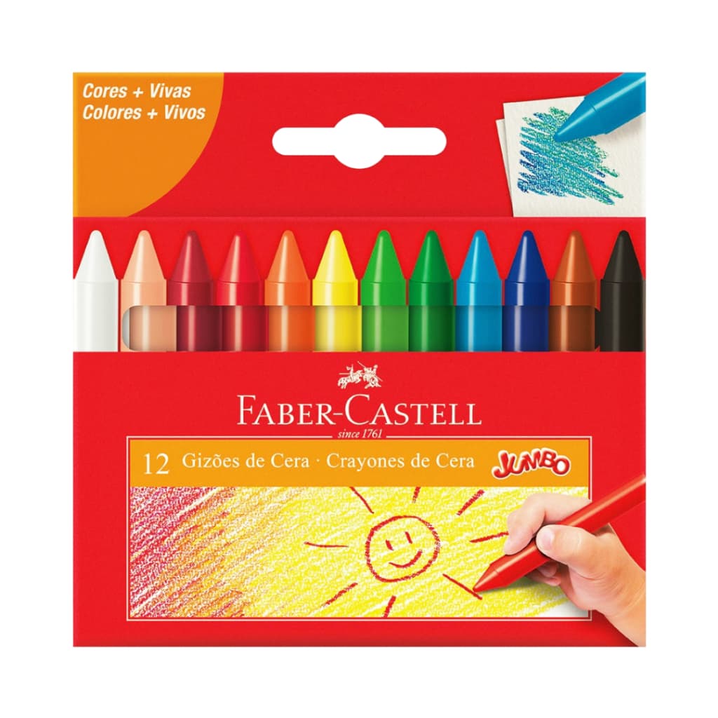 Giz de Cera Faber Castell 12 Cores Jumbo Crayones Escolar Imperdivel