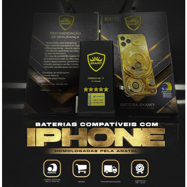 Bateria Premium Oficial Skaiky Para iPhones IOS Anatel Garantia de 1 Ano Todos Modelos