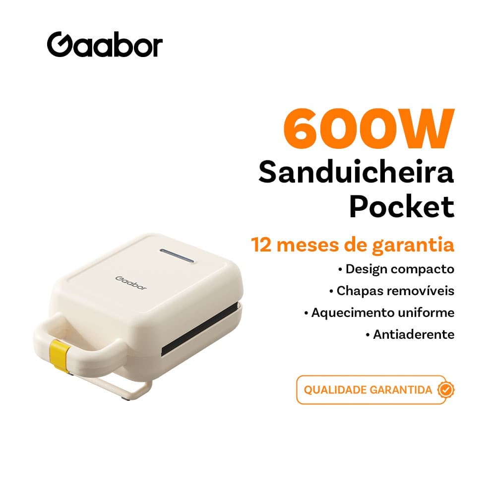 Gaabor Sanduicheira Grill Antiaderente com Aquecimento em Temperatura Constante em Dupla Face e Frigideira SM60M-WH01A-1