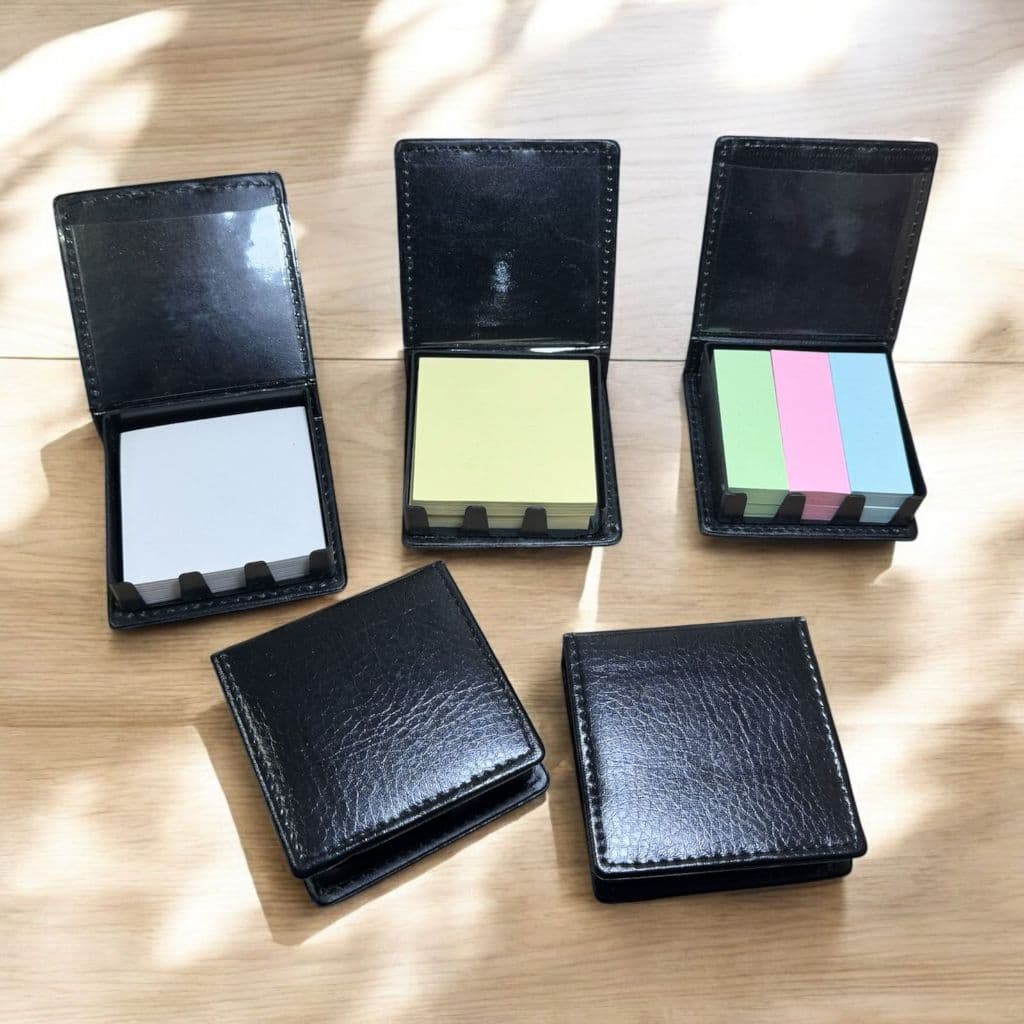 Bloco De Anotações Auto Adesivo Lembrete Com Estojo De Couro Sintético