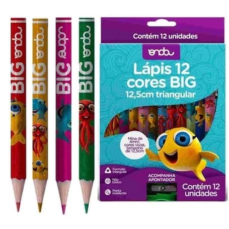 Lápis De Cor Big Jumbo 12 Cores  C/ 1 Apontador