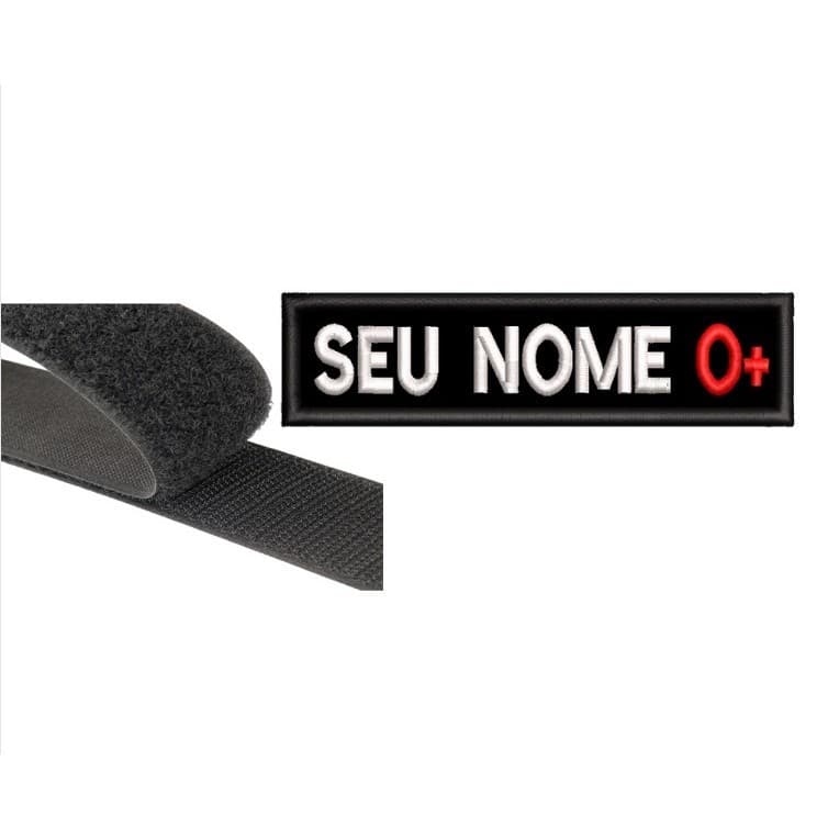 Patch Tarja com fecho de Contato Com seu Nome e Tipo Sanguíneo