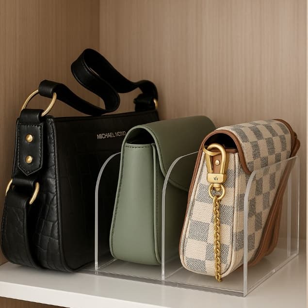 Organizador de Bolsas com 3 Divisões em Acrílico Transparente Preto Branco