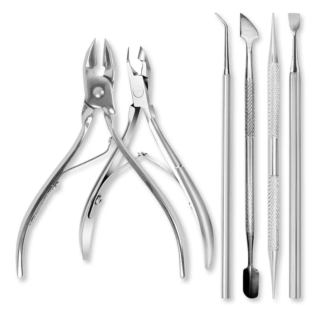 Kit Manicure 6 Peças Inox Alicate Corte Unha + Cutícula Espátula Palito Raspador Desencravador