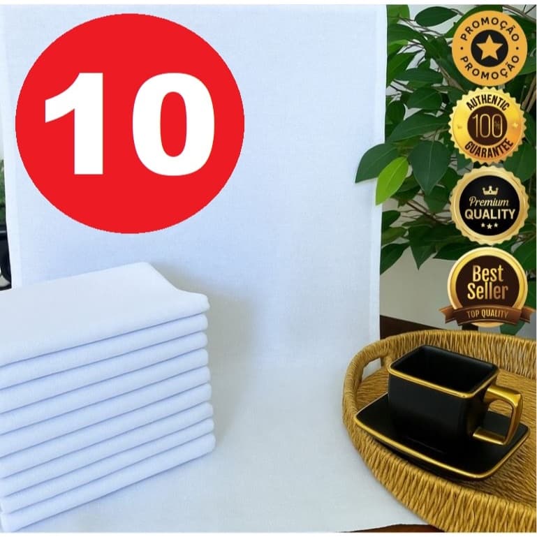 Kit 10 Pano de Prato Liso Branco – Pintura, Bainha Reforçada, Pano Copa Premium Algodão