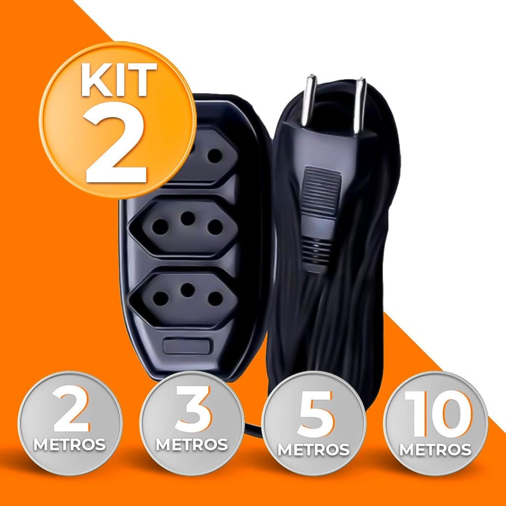 Kit 2 Extensões 2 a 10 metros  Preta BIVOLT 110w/220w