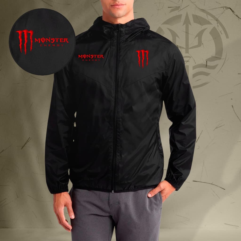 Jaqueta Corta Vento Masculina - MONSTER 03 - Com Capuz, Bolso e Zíper - Academia Corrida Esportes