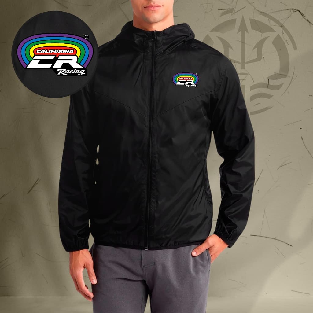Jaqueta Corta Vento Masculina - CALIFORNIA RACING - Com Capuz, Bolso e Zíper - Academia Corrida Esportes