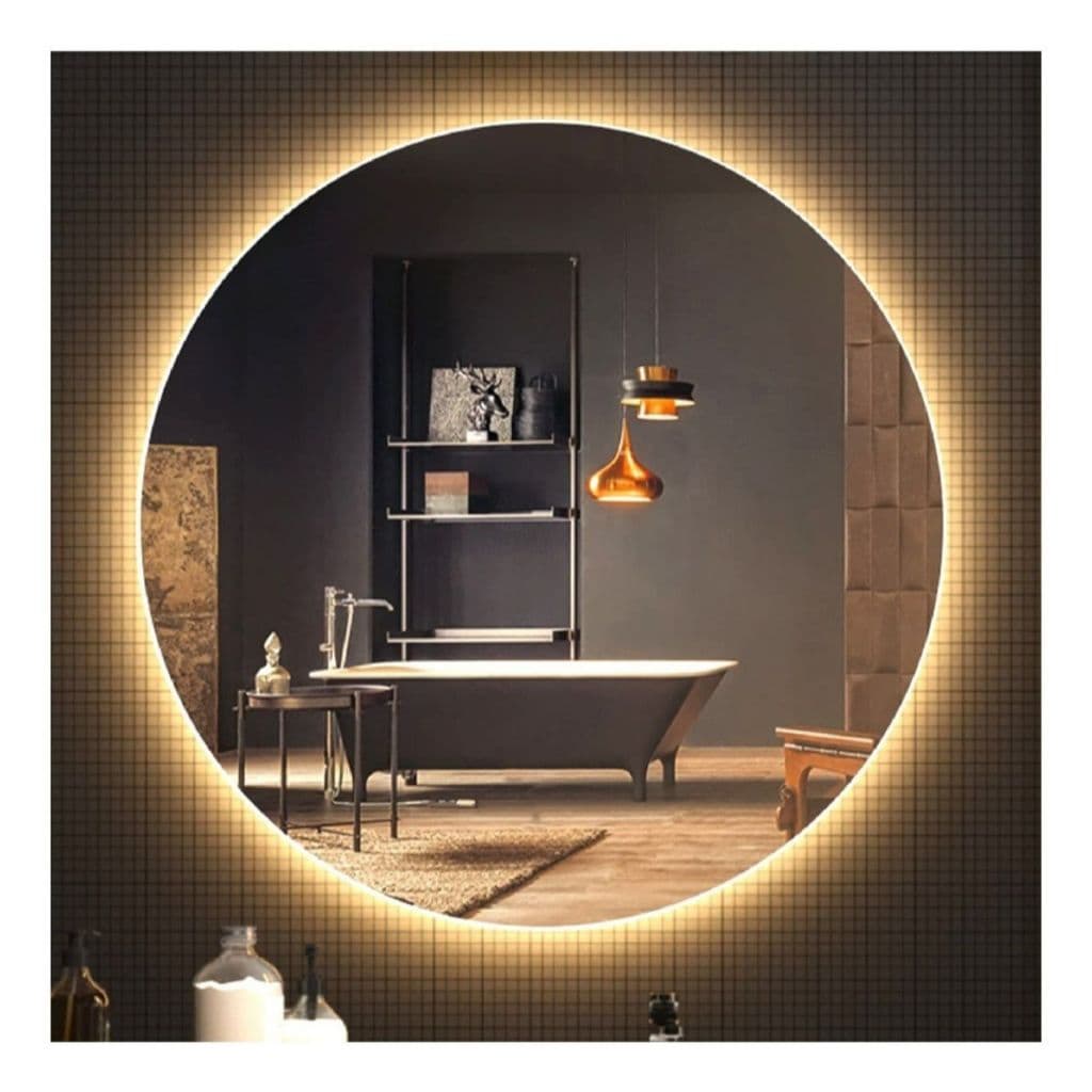 Espelho Redondo Lapidado LED – Retroiluminado, 30/40/50/60cm, Fácil Instalação