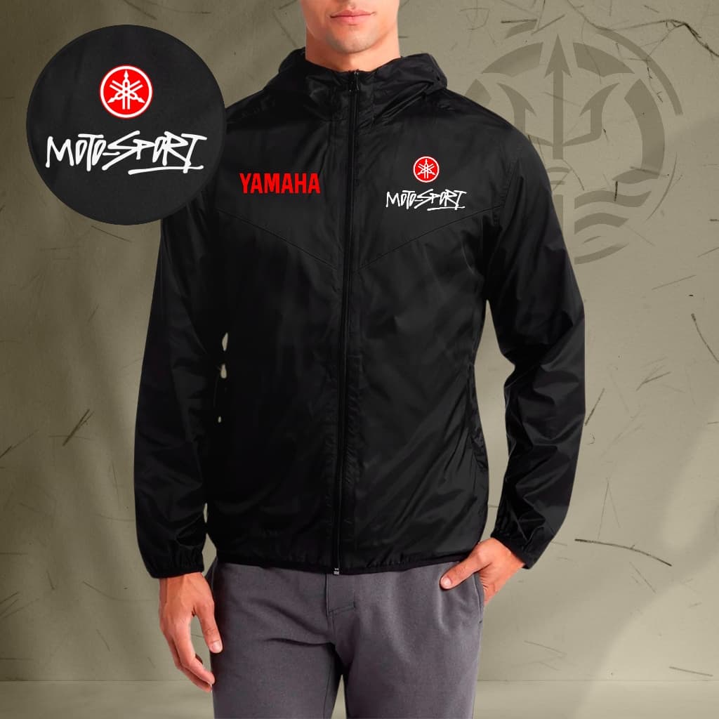 Jaqueta Corta Vento Masculina - YAMAHA MOTO-SPORT - Com Capuz, Bolso e Zíper - Academia Corrida Esportes