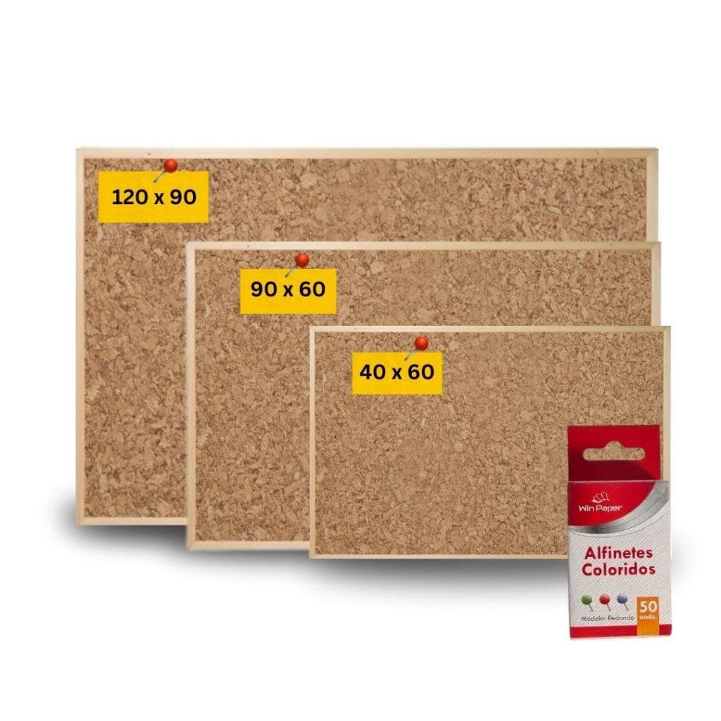 Quadro de Cortiça Luxo Souza 60x40 90x60 120x90 Avisos Lembretes + 50 Alfinetes Grátis