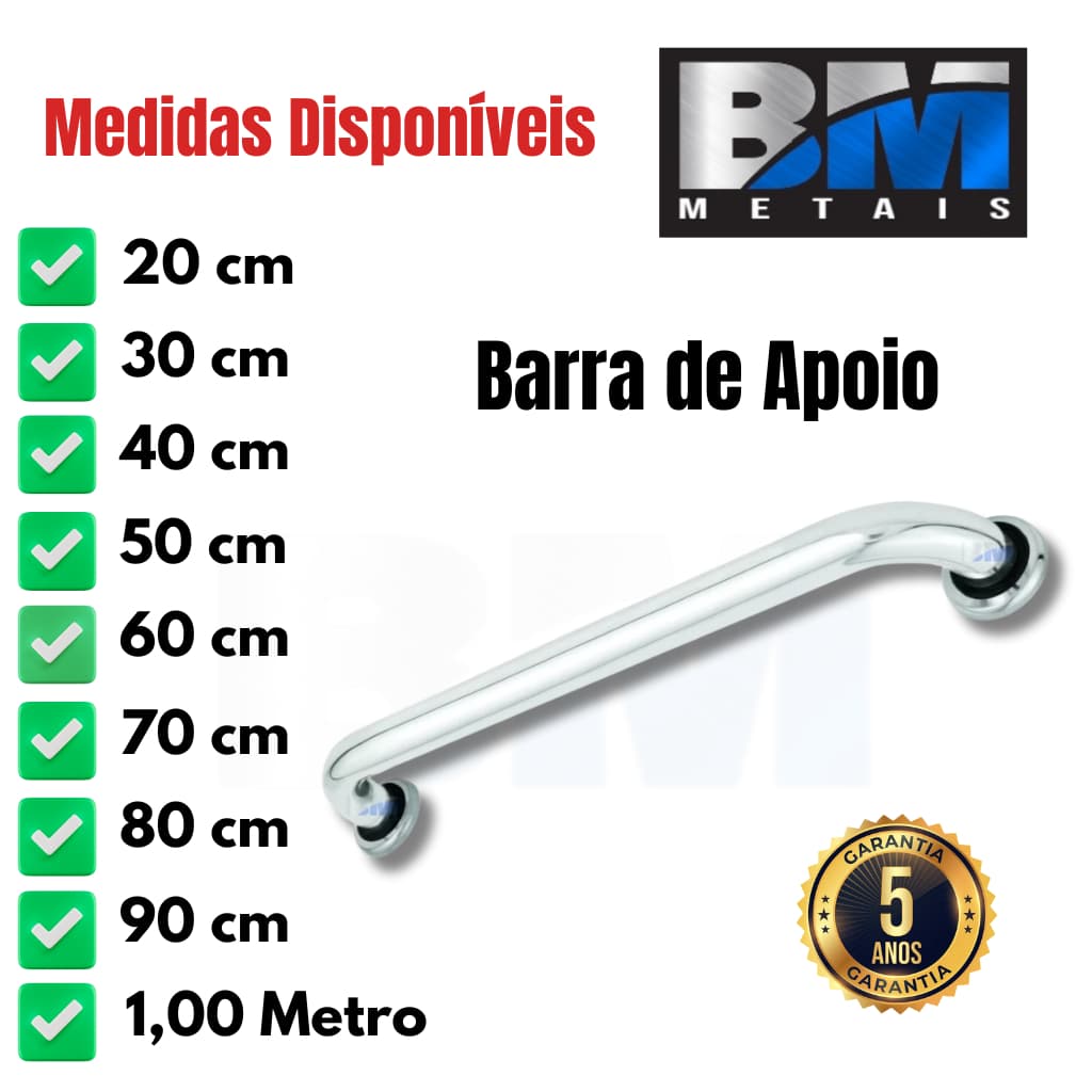 Alça de Apoio em Alumínio 20cm a 1m para Banheiro, Corredor e Piscina Para Idosos e Pcd, Corrimão