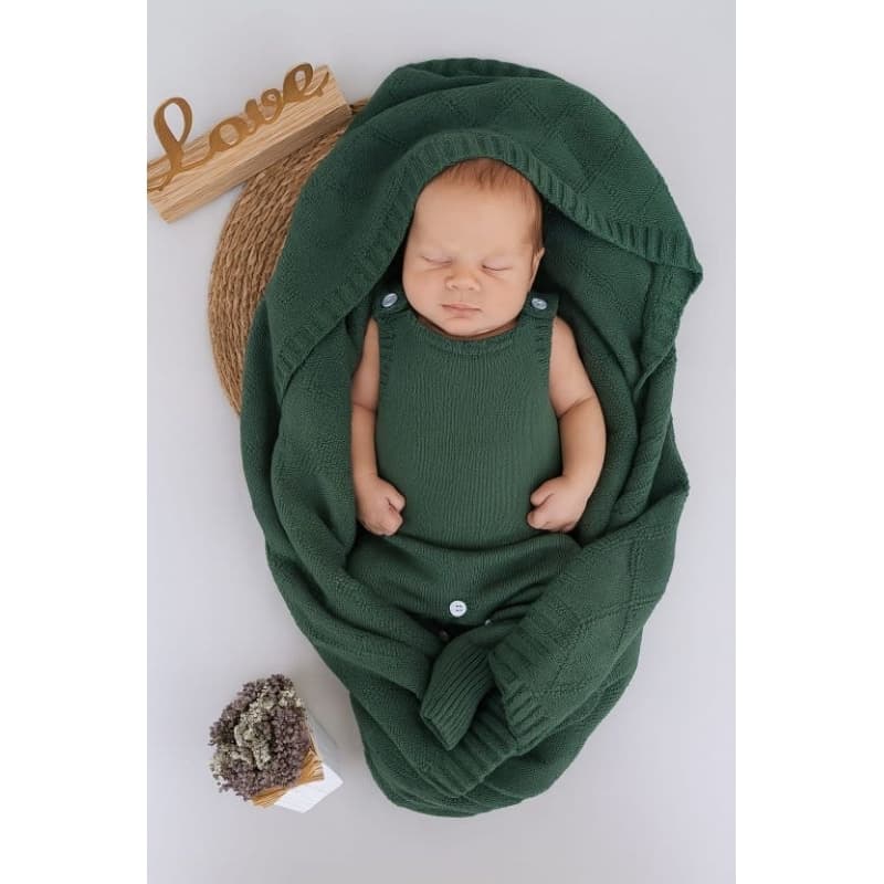 Kit Sida Maternidade Jardineira + Manta Losango Tricot  Menino Menina Tricô Infantil 2 peças