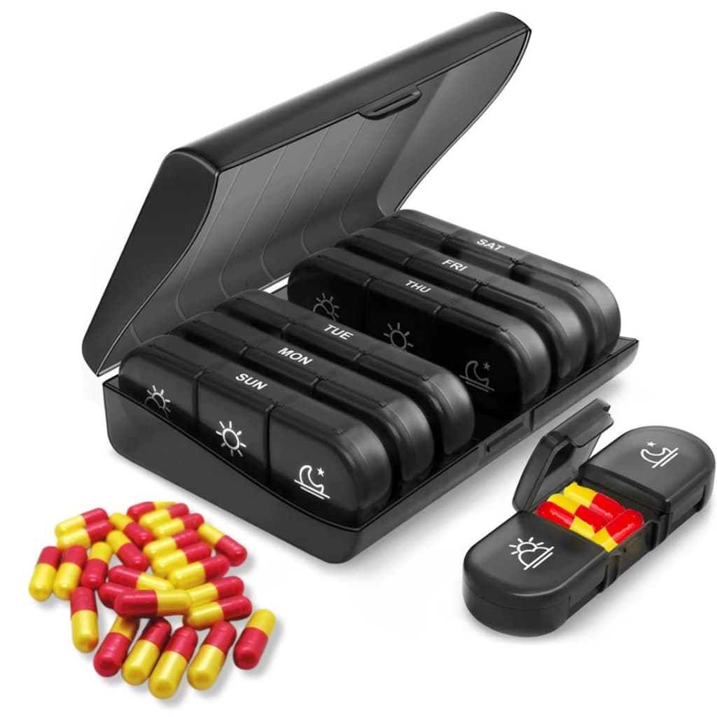 Porta Comprimido Caixa Organizadora Remédio Vitamina Semanal Diario Triplo Preto
