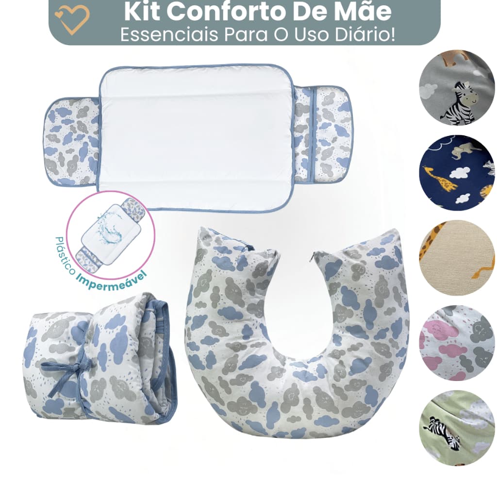 Almofada Amamentação Laço e Zíper Trocador de Fraldas Portátil Várias Estampas Menino Menina