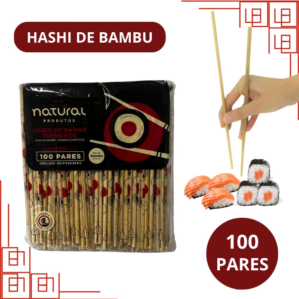 Palito Hashi Redondo Sushi Pauzinho Cozinha Oriental 100 Pares