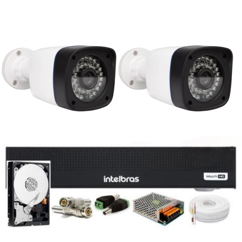 Kit Segurança Residencial com 2 Câmeras Protec Full HD + DVR Intelbras MHDX 1104-C