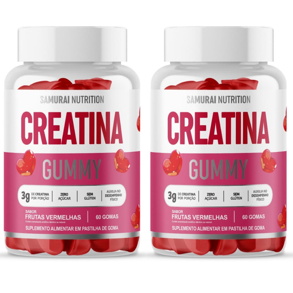 Kit 2x Creatina Gummy 60 Gomas Frutas Vermelhas - Samurai Nutrition