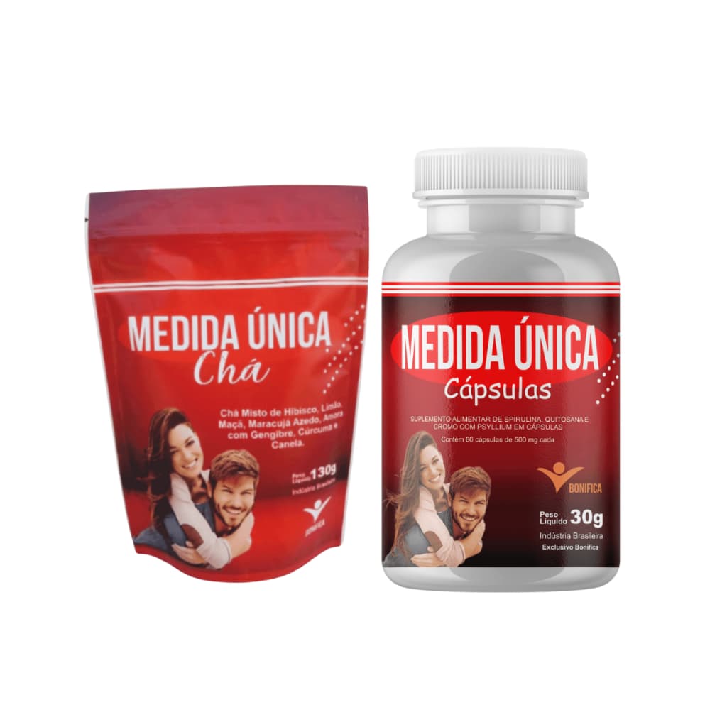 Kit Chá Medida Unica E Capsula Medida Bonifica Suplemento Psyllium Quitosana Spirulina Cromo