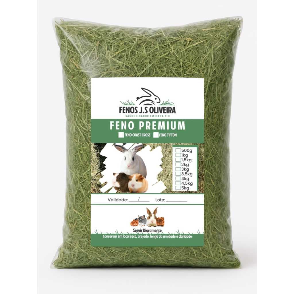 Feno Premium Natural 2kg para Coelhos, Porquinho-da-Índia e Roedores | Verde e Selecionado
