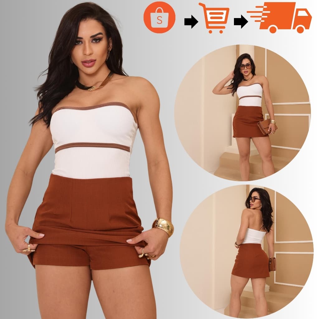 Saia Com Short Feminino Curto Com Ziper Na Lateral Promoção
