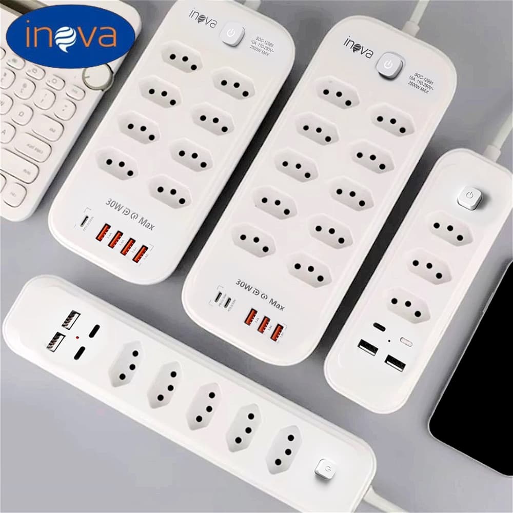Inova estensor de tomada inteligente Extensão Tomada, Régua Tomada, Régua de Energia 2500W 5 Tomadas, 2 USB,2 Tipo-C